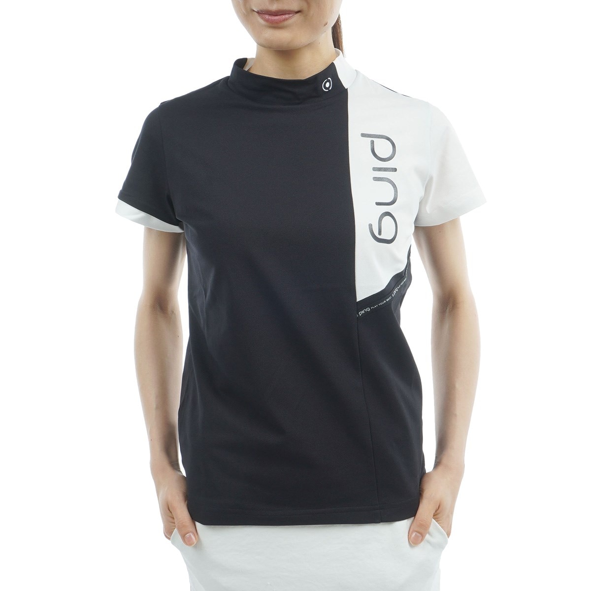 バイカラー鹿の子ハイネック半袖シャツ レディス(半袖シャツ