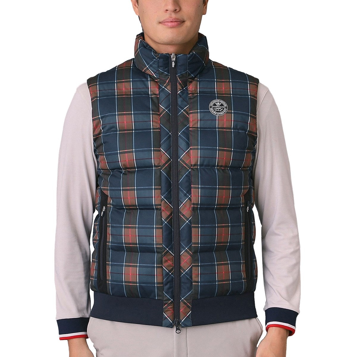 ストレッチ 撥水 タータンチェック中綿ベスト(ベスト)|ADABAT NAVY
