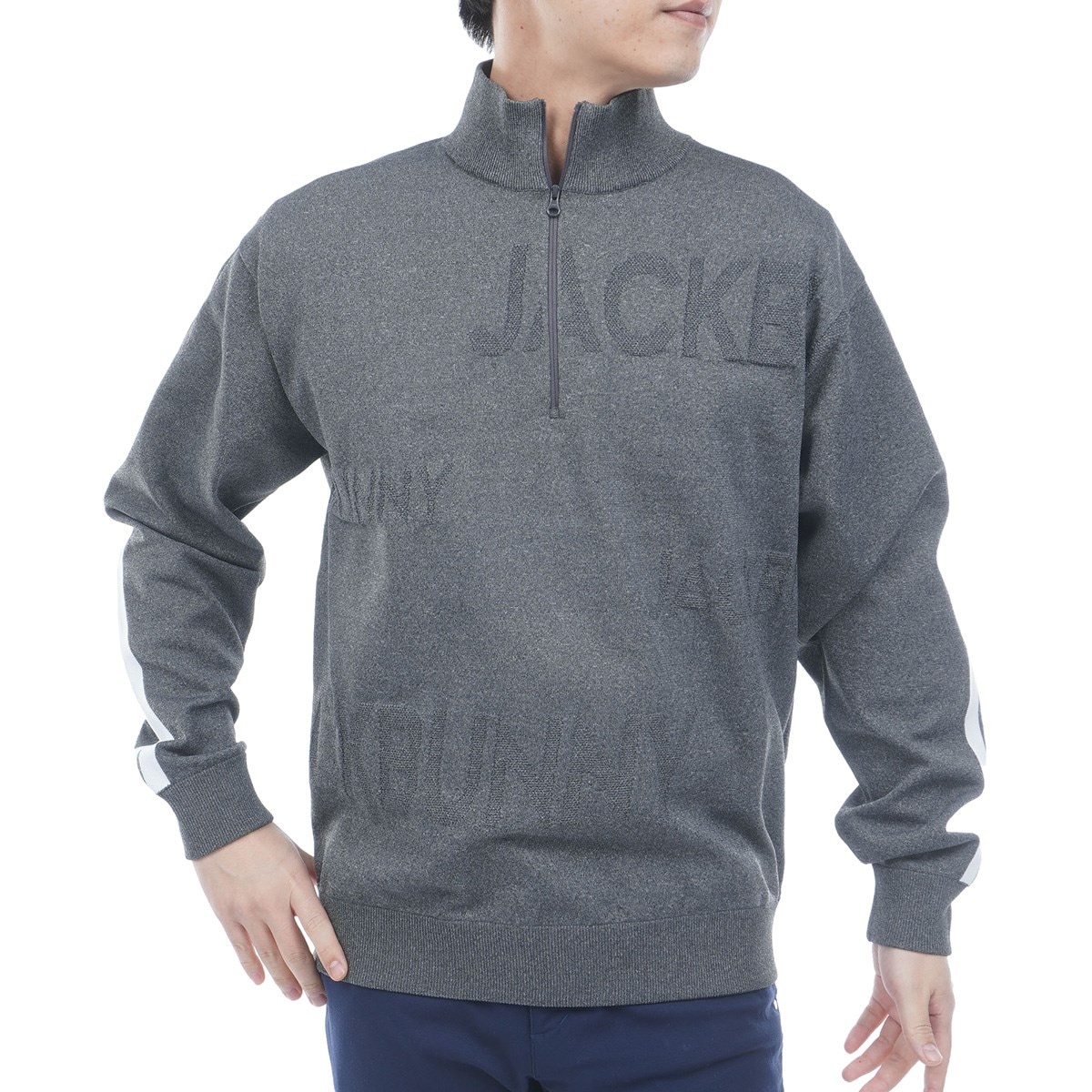 イージーケアロゴ鹿の子 ハーフジップニットブルゾン(アウター