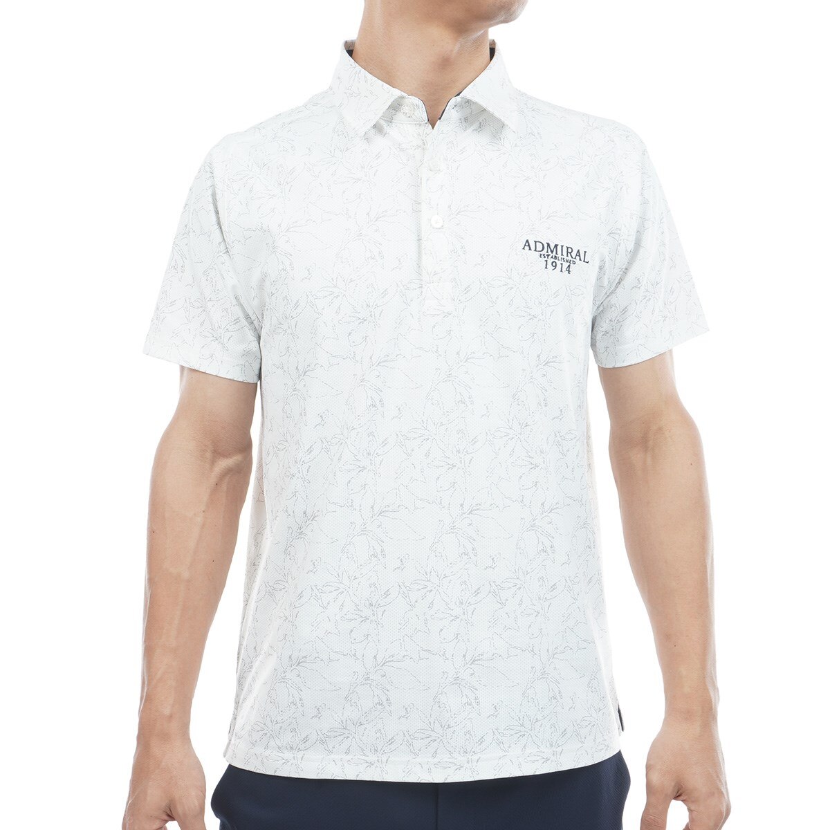 ストレッチメッシュ リーフプリント半袖ポロシャツ(半袖シャツ