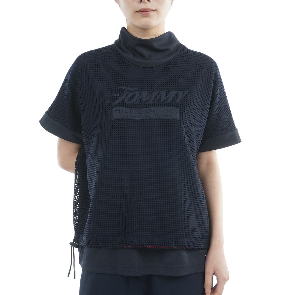 メッシュレイヤード モックネック半袖シャツ レディス(半袖シャツ