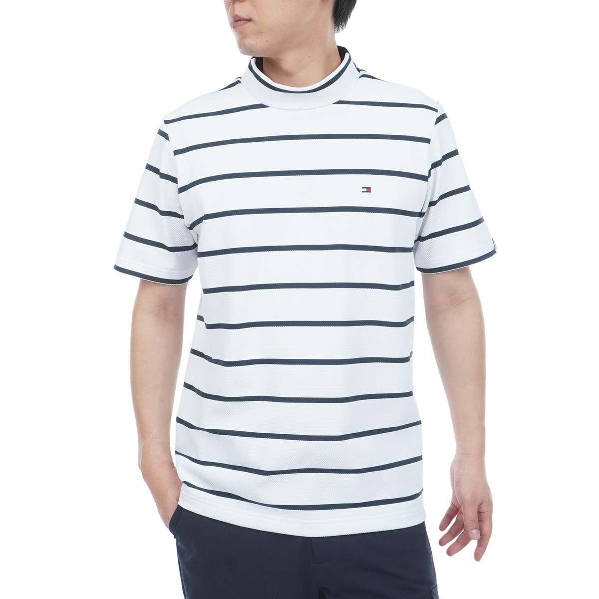【試着のみ】BRIEFINGゴルフ ボーダーモックネック Tシャツ 半袖 M メッシュボーダー モックネック半袖シャツ(半袖シャツ・ポロシャツ