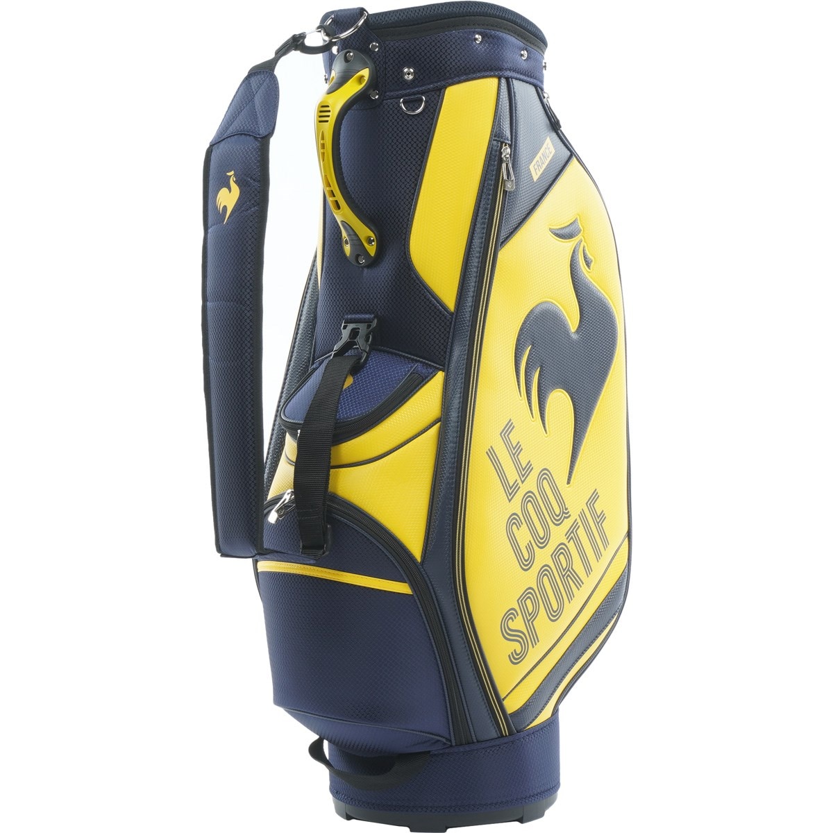 (先約済)le coq sportif キャディバッグ ネイビー/イエロー グラフィックデザイン軽量キャディバッグ(【男性】キャディバッグ)|Le