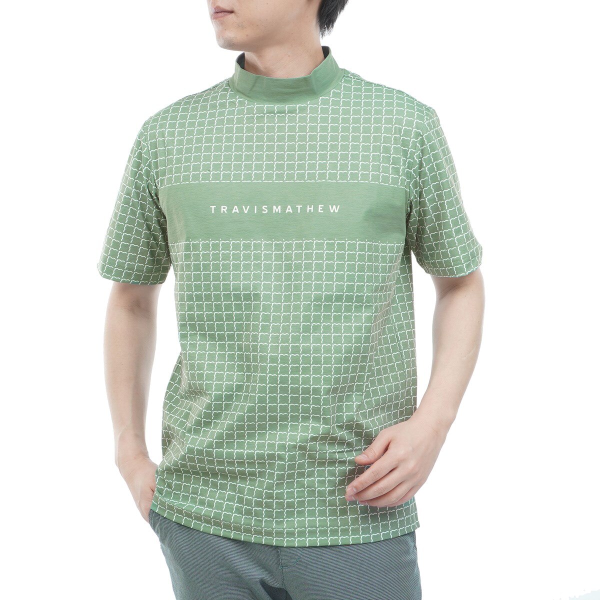 ストレッチ チェストロゴプリントモックネック半袖シャツ(半袖シャツ