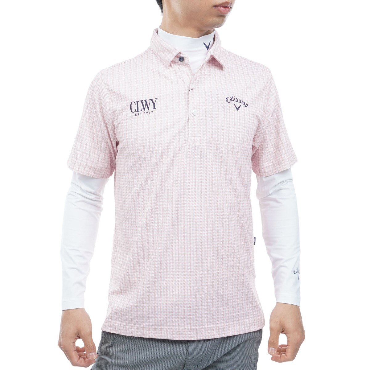 クールコア千鳥総柄長袖インナーシャツ付き半袖シャツ(半袖シャツ