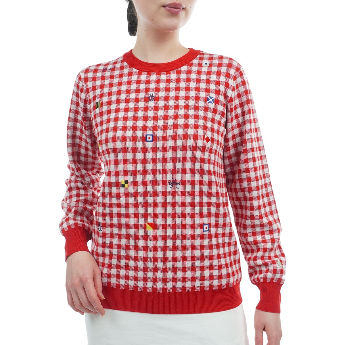 Munsingwear 赤 チェック柄 ニット ゴルフウェア 2枚セット セール・アウトレット】SEASON COLLECTION ギンガムチェック＋飛び刺繍
