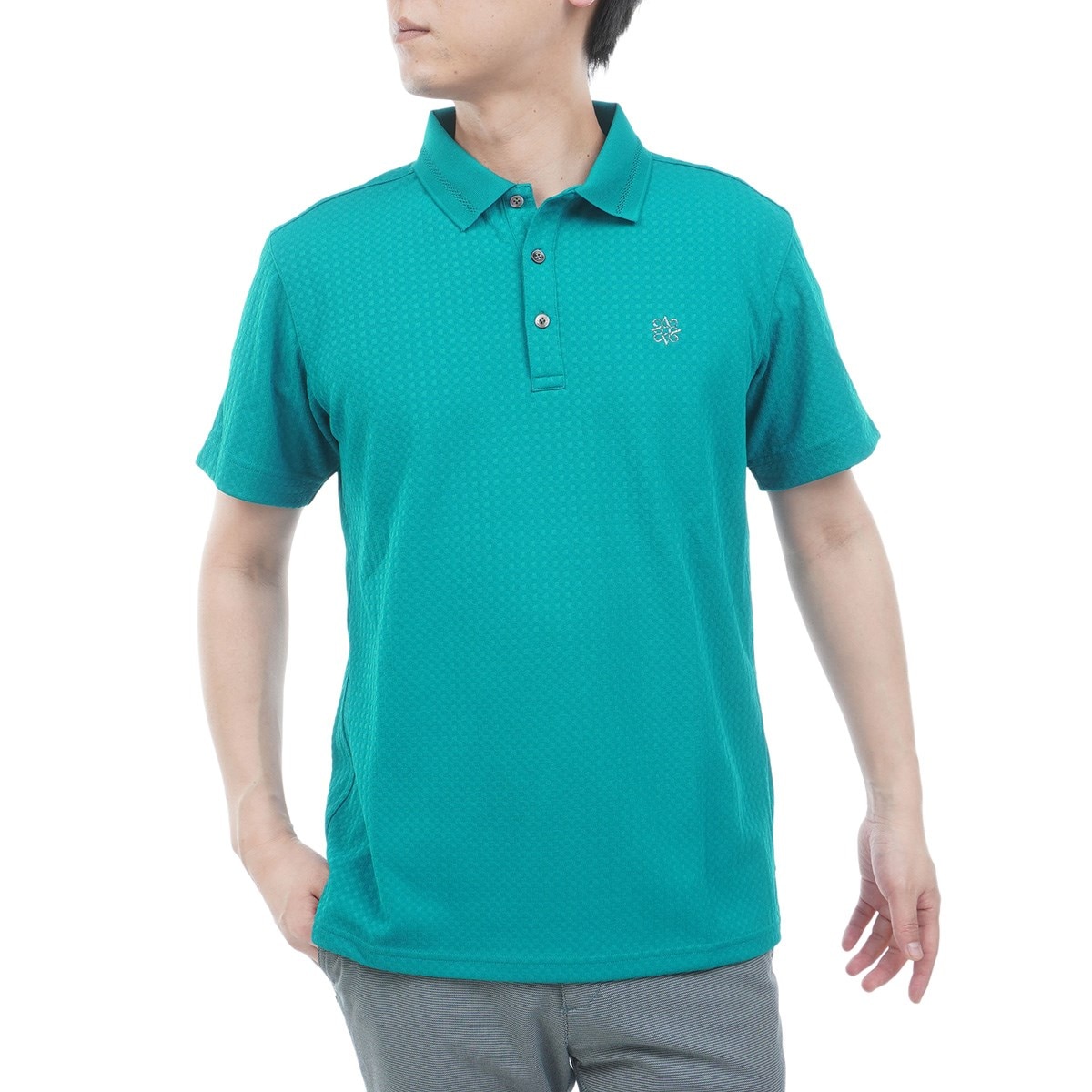 セール・アウトレット】ギンガムジャカード半袖ポロシャツ(半袖シャツ