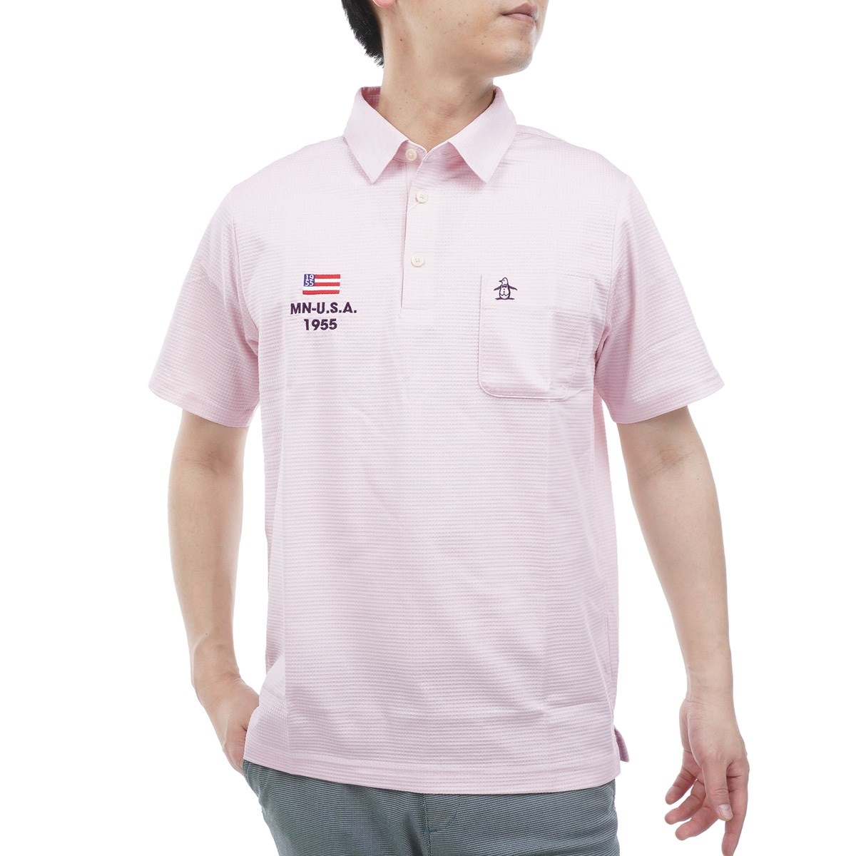 ストレッチ ハウンドトゥース柄台衿付き半袖ポロシャツ(半袖シャツ