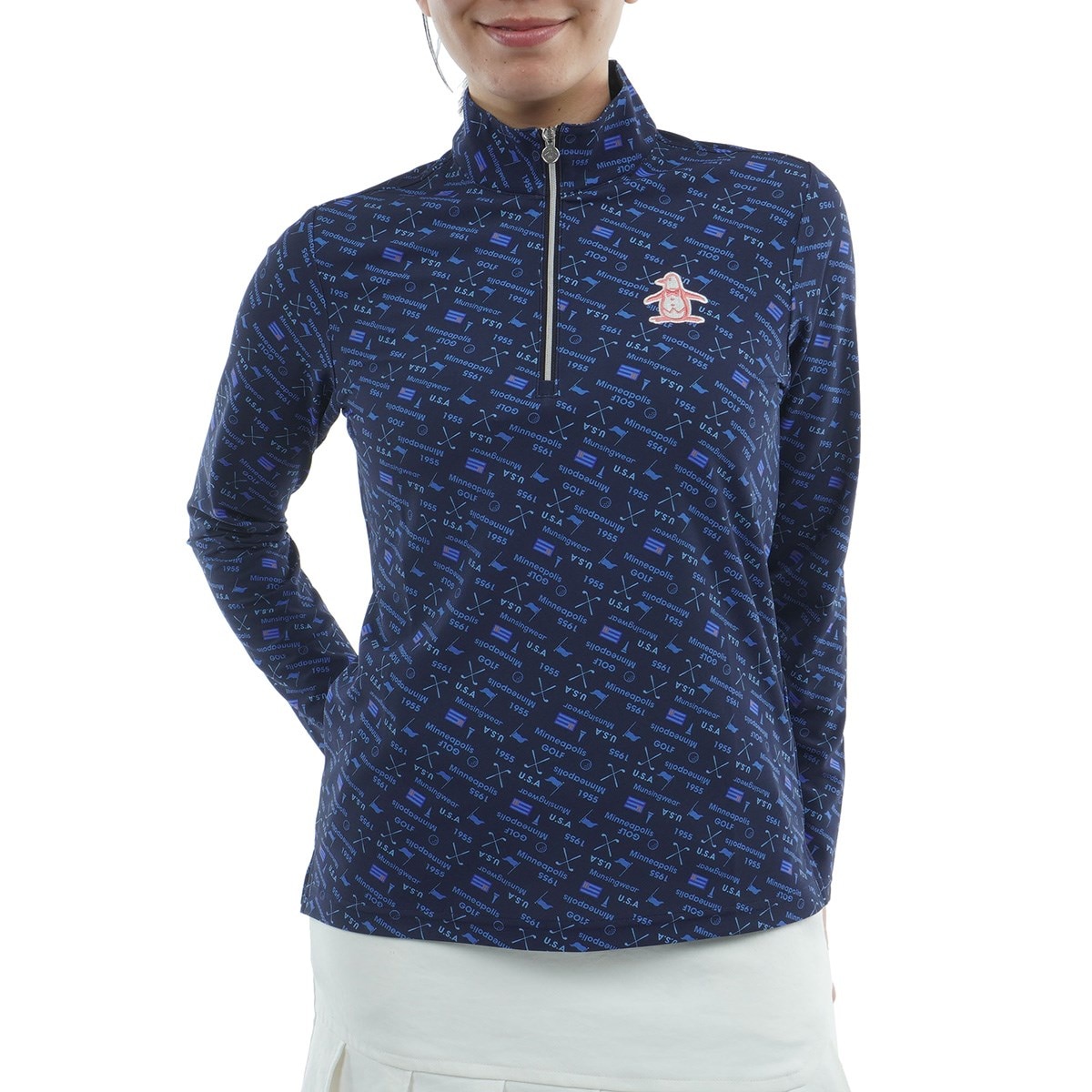 ストレッチ プリントハーフジップ長袖シャツ レディス(長袖シャツ