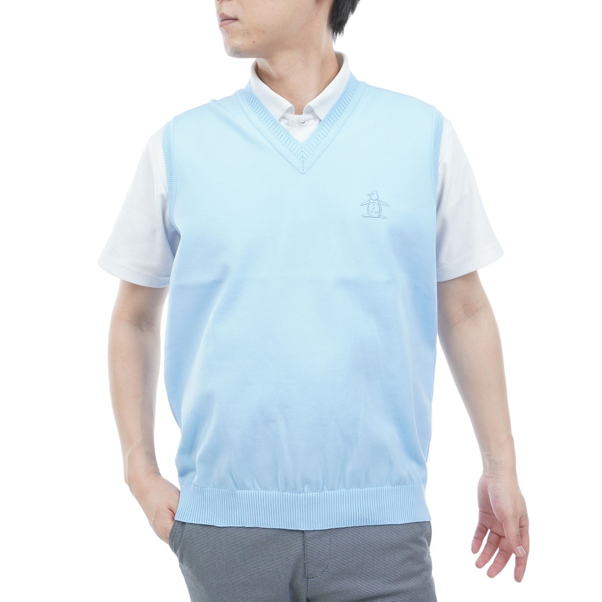 背面地柄ボーダーVネックベスト(ベスト)|Munsingwear(マンシングウェア