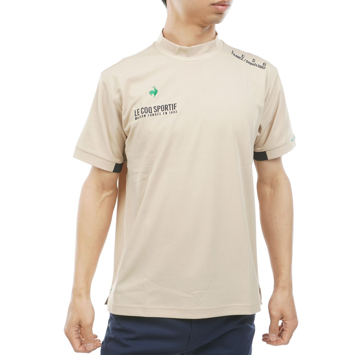 ストレッチ マーキングデザイン モックネック半袖シャツ(半袖シャツ