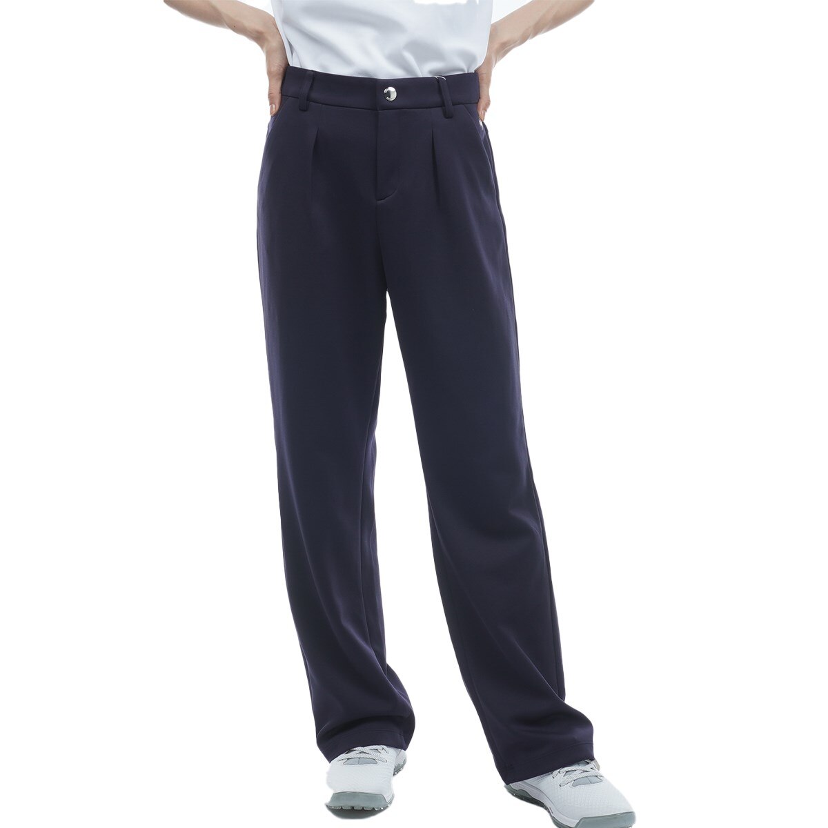 未使用 PGG ロングパンツ 1 M ネイビー 紺 ストレッチ 春夏 レディース ストレッチ ワンタックロングパンツ レディス(ロングパンツ)|Le coq