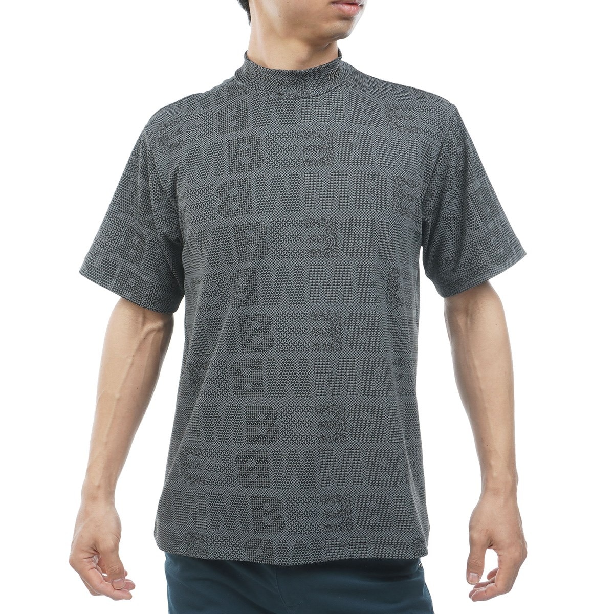 チェックジャカード モックネック半袖シャツ(半袖シャツ・ポロシャツ