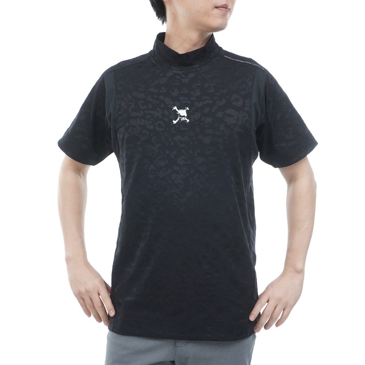 スカル SPOTTED ストレッチ ジャカード モックネック半袖シャツ(半袖