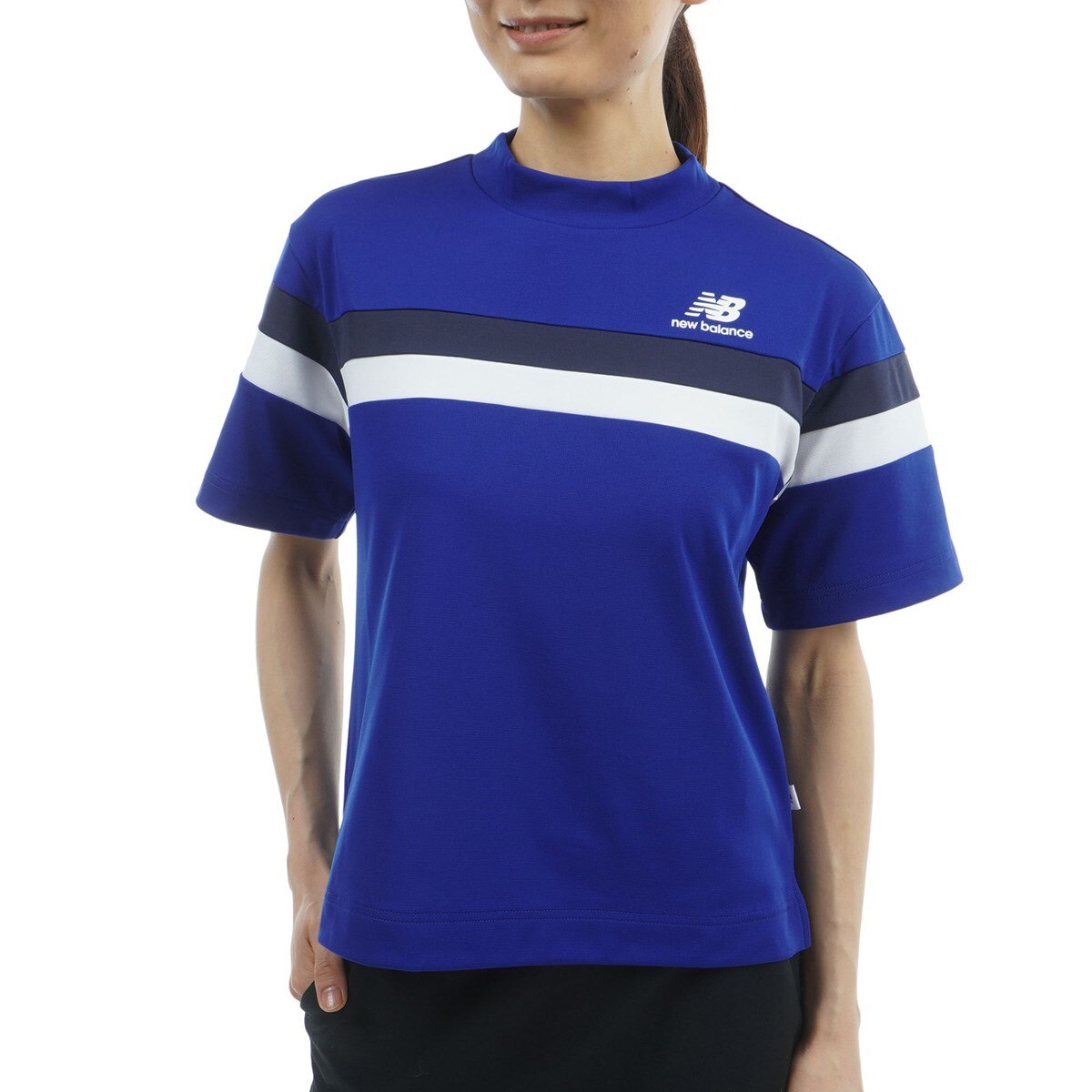 ストレッチ ピン仮ワッフル 5分袖モックネックプルオーバー レディス