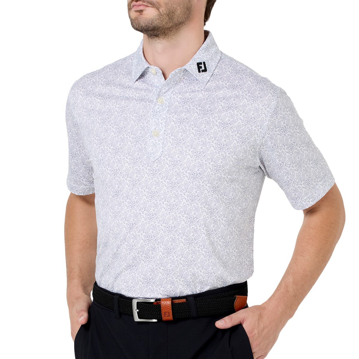 ウィングチップフローラル ストレッチライル半袖ポロシャツ(半袖シャツ