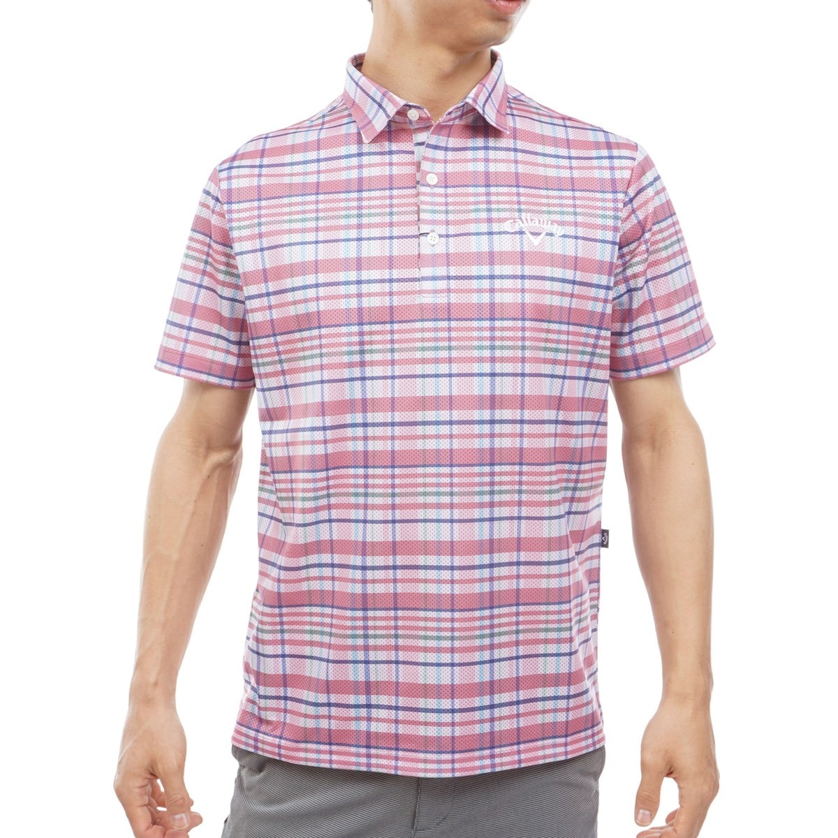 かざあなメッシュチェック総柄半袖ポロシャツ(半袖シャツ・ポロシャツ