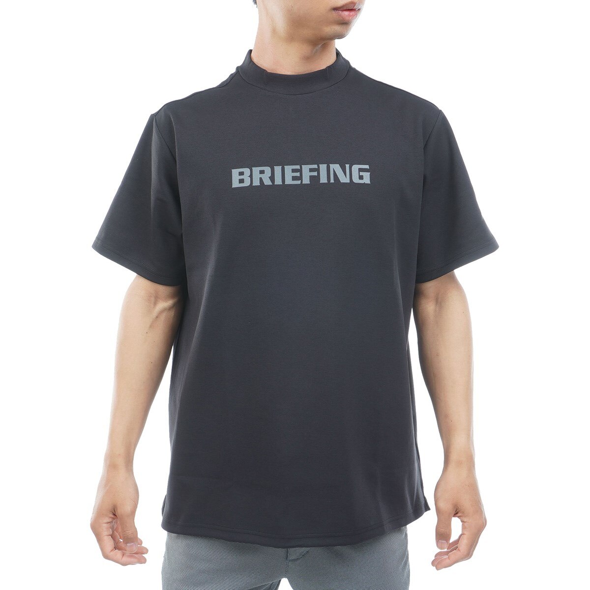 ⓂBRIEFING GOLF パネルストライプ RFハイネック半袖シャツブラック ストレッチ バックBGロゴ RF ハイネック半袖シャツ(半袖シャツ