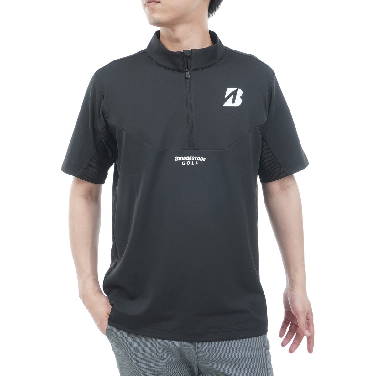 B-02 ストレッチ 半袖ハーフジップシャツ(半袖シャツ・ポロシャツ