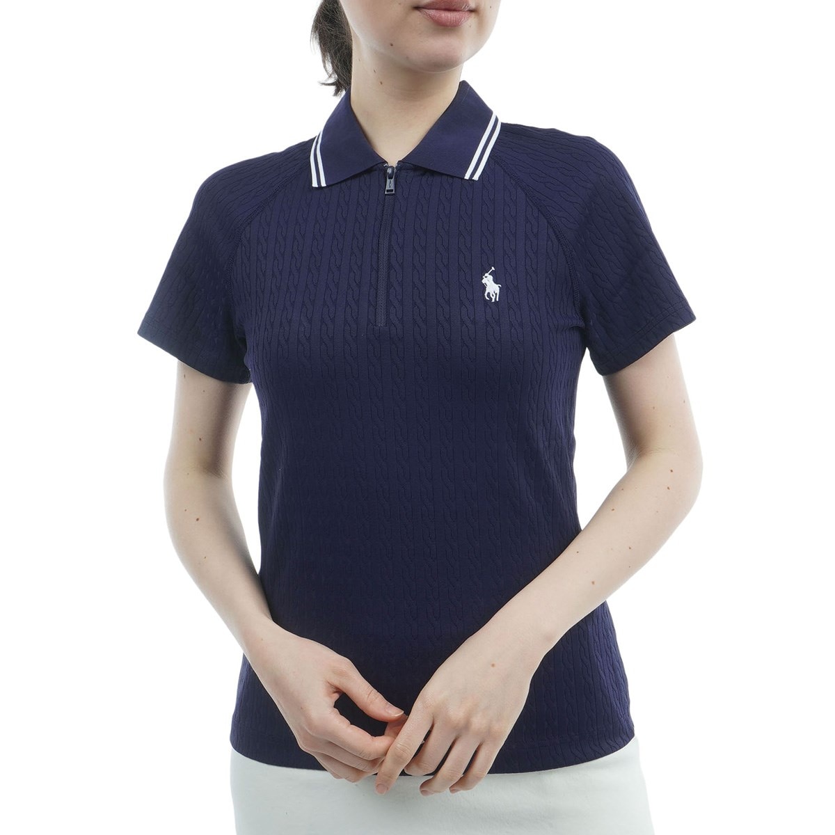 RLX ストレッチ ケーブル ジャカード クォータージップ 半袖ポロシャツ