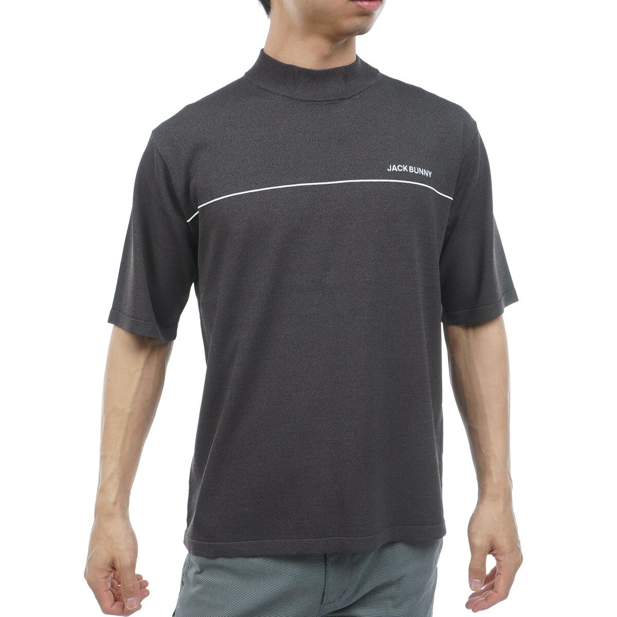 Line Switching Cool Touch Mock Neck Short Sleeve Sweater