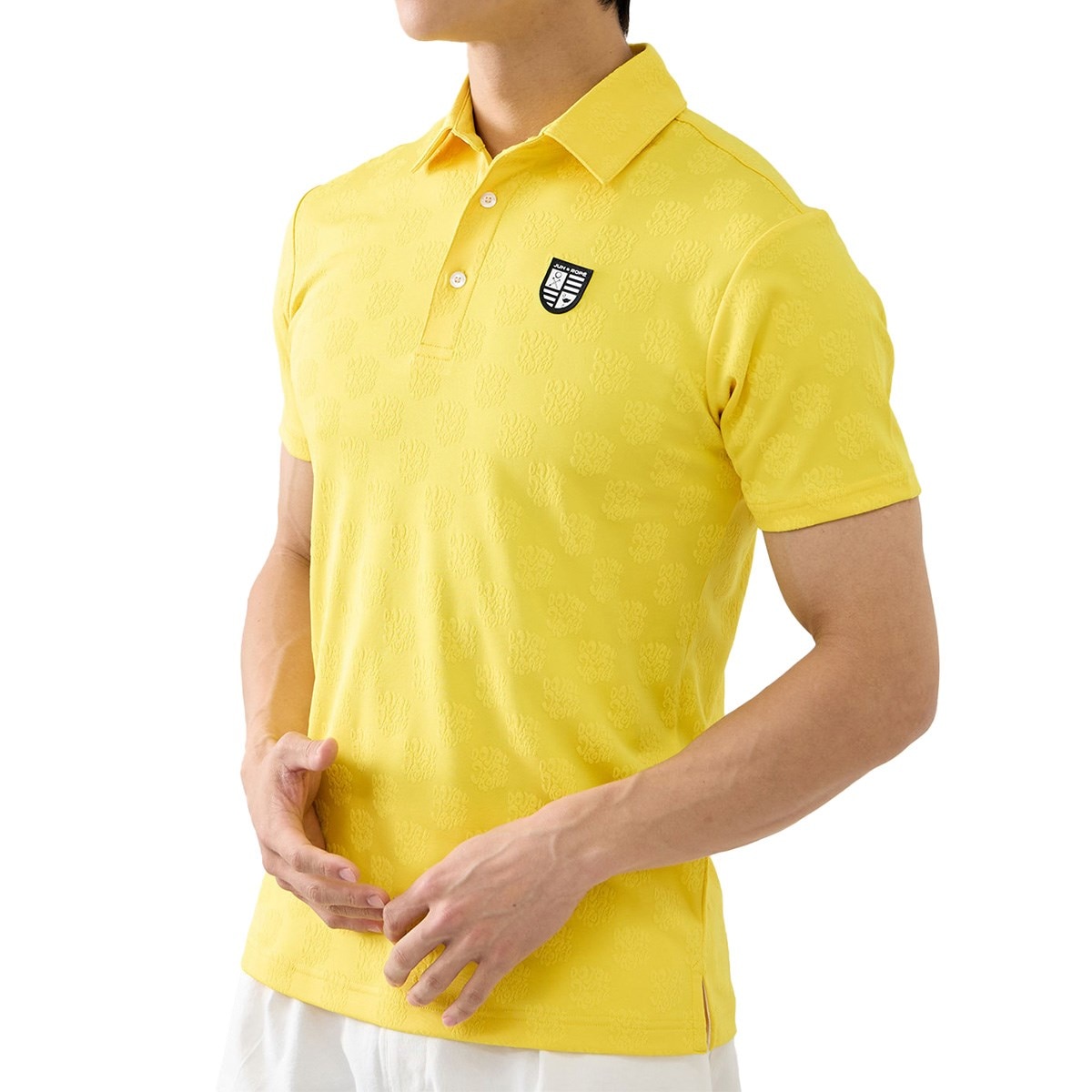☆ライムズ☆8short golf. ポロシャツ イエロー 半袖 ロゴジャカードジャージー半袖ポロシャツ(半袖シャツ・ポロシャツ)|JUN
