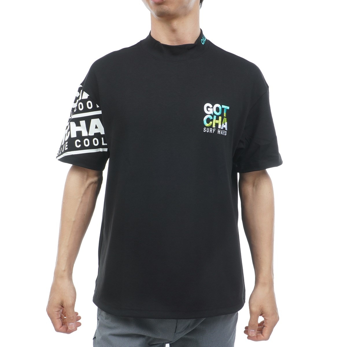 ドロップショルダーアームインパクト モックネック半袖Tシャツ(半袖