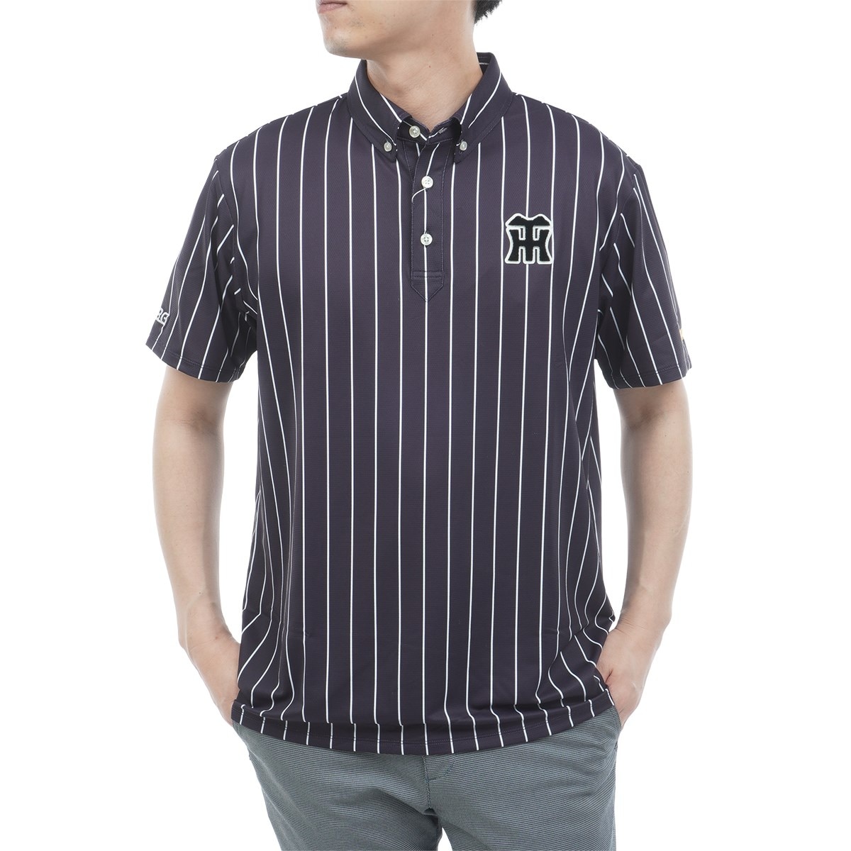 GB GOLF 阪神タイガース　コラボ　ストライプポロシャツ　黒 TIGERSコラボレーション ストレッチ 半袖ポロシャツ(半袖シャツ