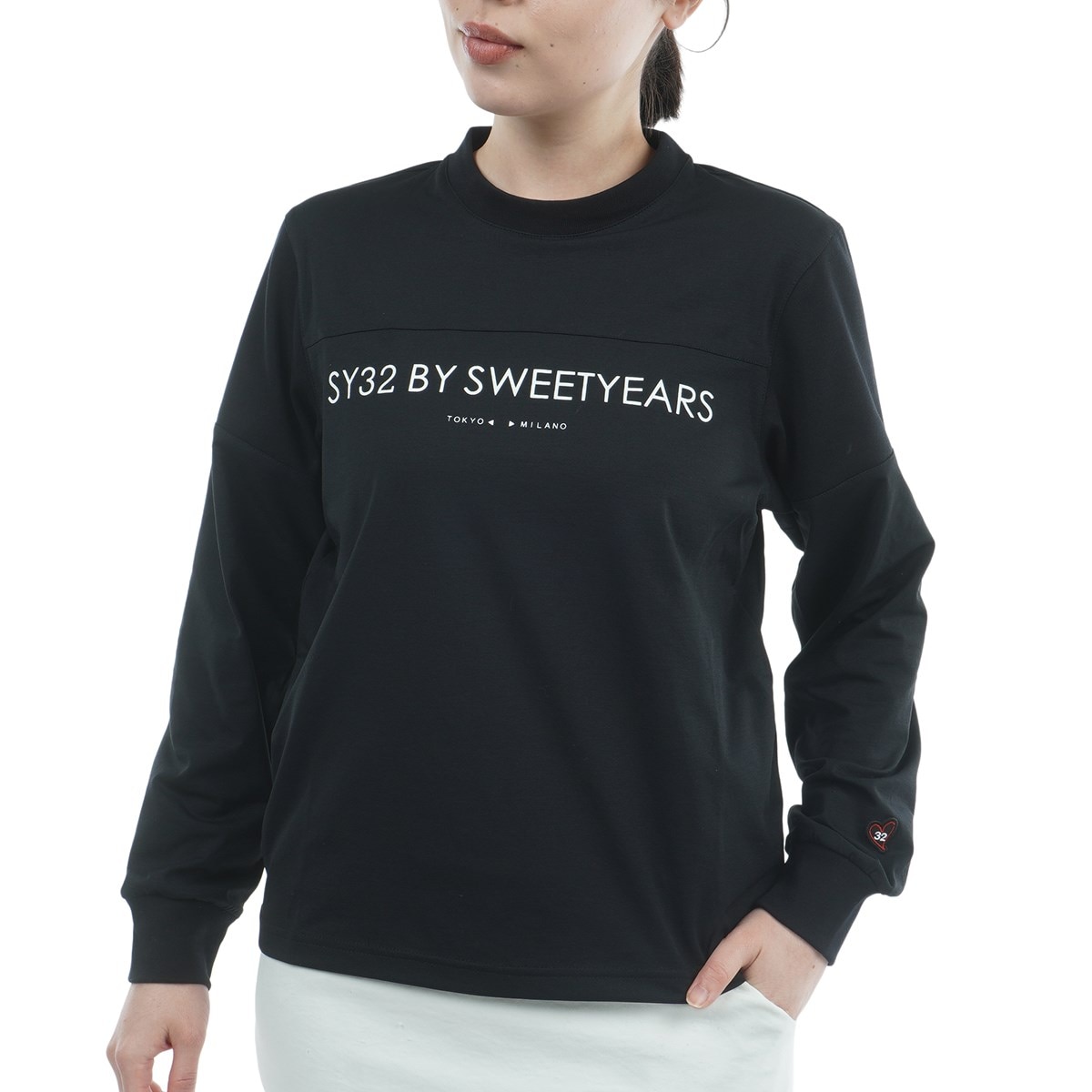 【未使用タグ付き】SY32 by SWEET YEARS 長袖ポロシャツ　黒 胸元切り替え 長袖Tシャツ レディス(長袖シャツ・ポロシャツ)|SY32 by