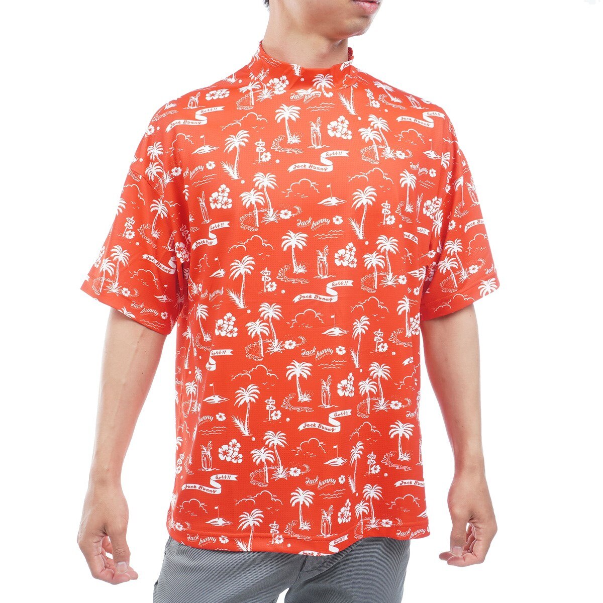 Mesh Aloha Print Mock Neck Short-Sleeve Shirt (Short-Sleeve Shirt