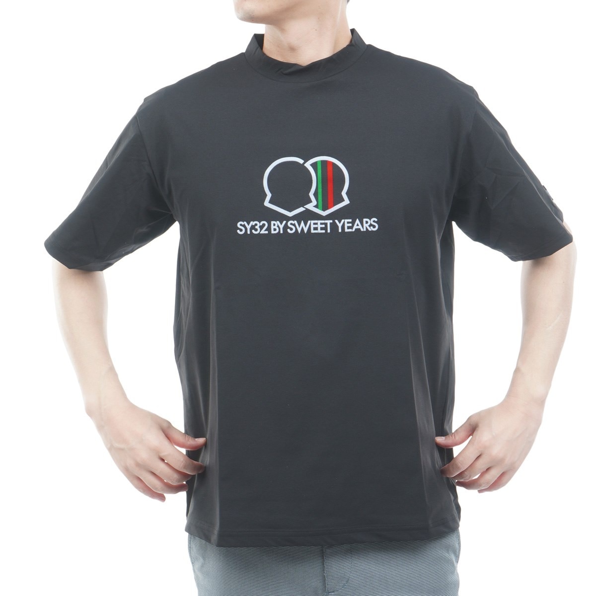 ストレッチ EMBLEM モックネック半袖Tシャツ(半袖シャツ・ポロシャツ