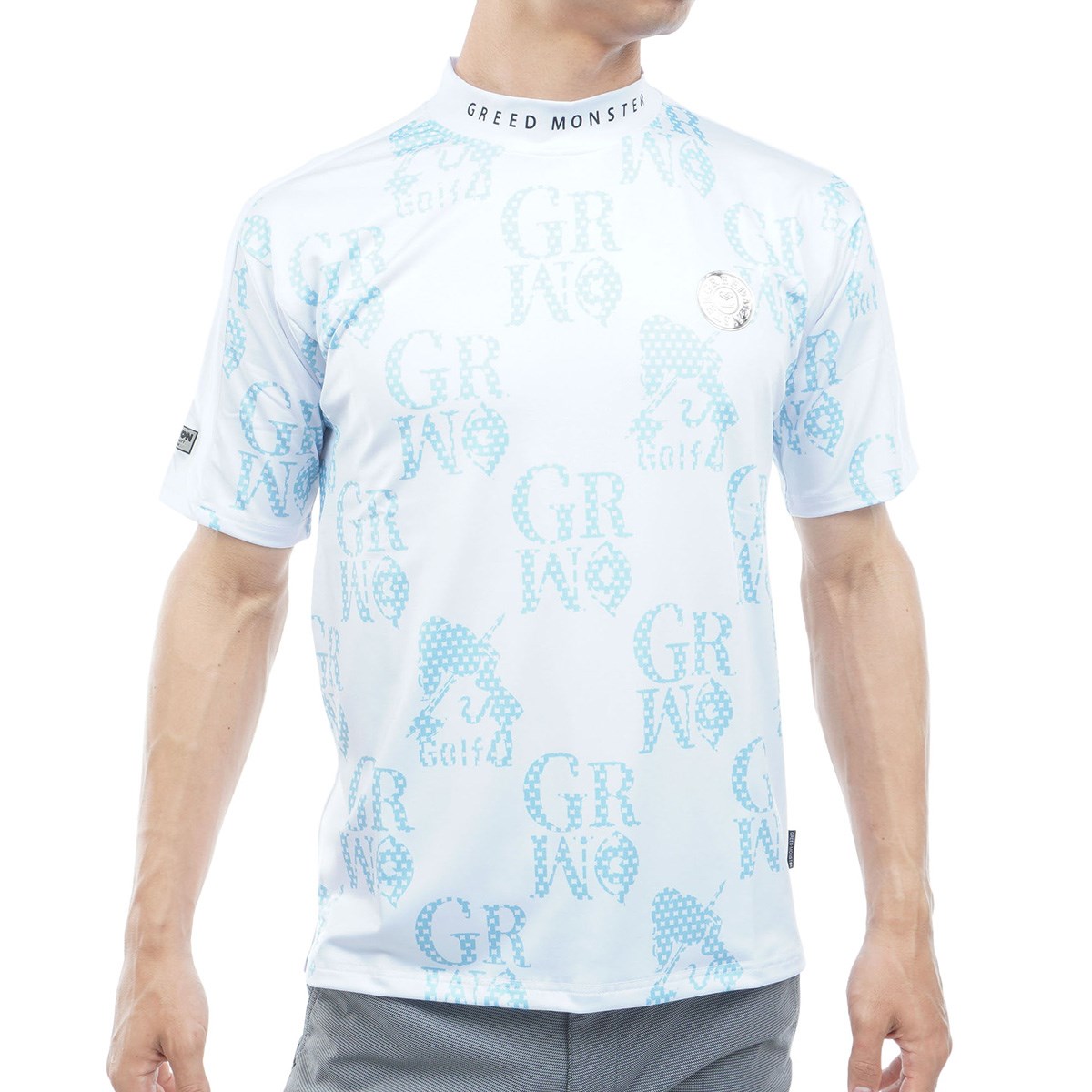 ストレッチ 総柄ロゴ モックネック半袖Tシャツ(半袖シャツ・ポロシャツ