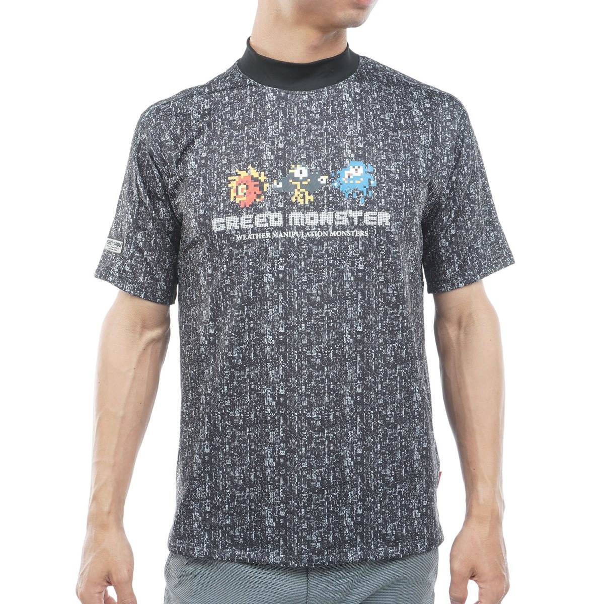 ストレッチ デジタルモンスター モックネック半袖Tシャツ(半袖シャツ