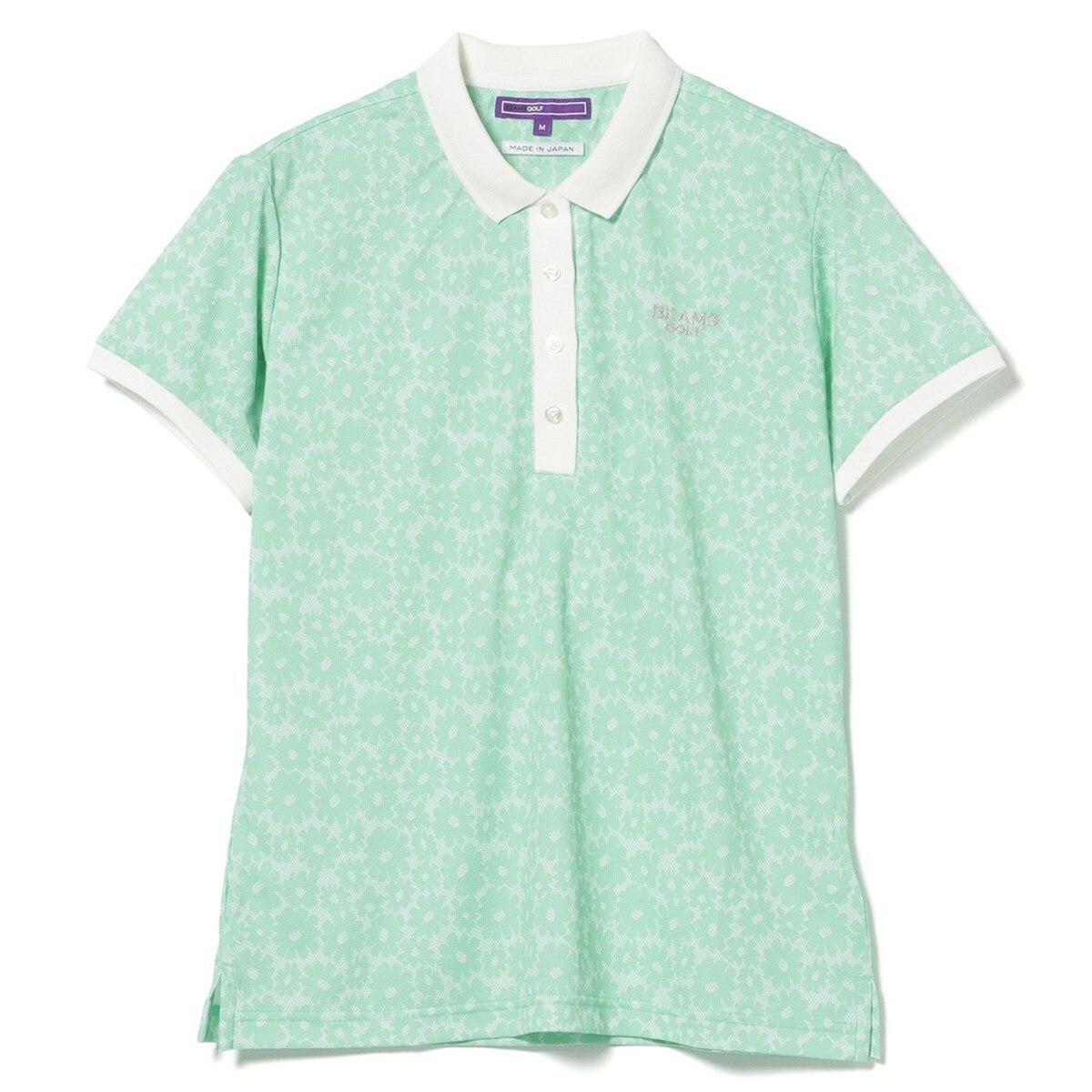 ★美品★ BEAMS GOLF ポロシャツ 日本製 ワッペン 花柄 総柄 緑 L PURPLE LABEL シャドー フラワープリント ポロシャツ レディス(半袖