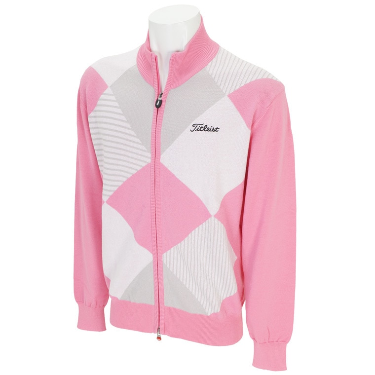 Titleist タイトリスト☆ アーガイル 蓄熱ジップニット☆グレー×ピンク Titleist タイトリスト☆ アーガイル 蓄熱ジップニット☆グレー