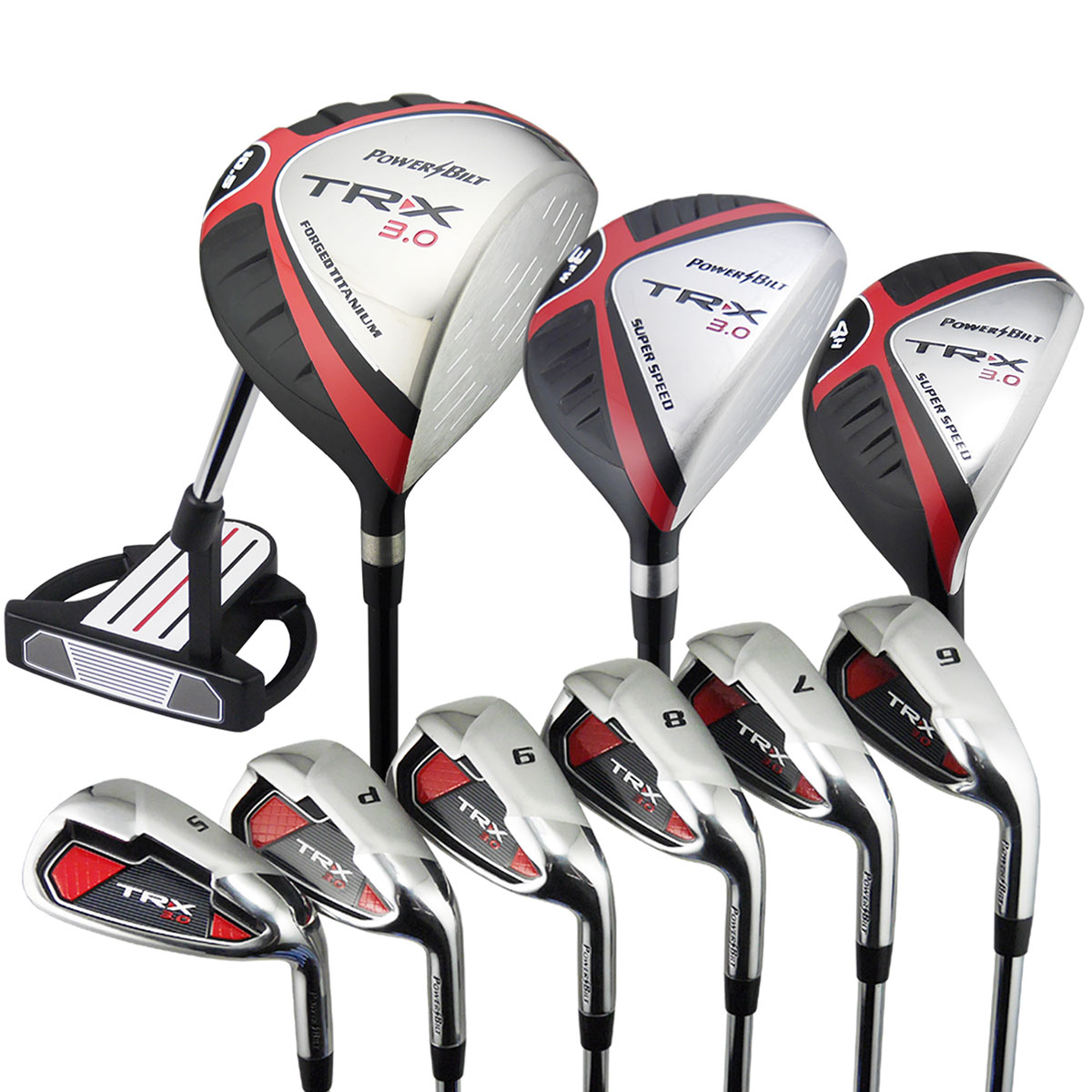 キャディバッグ付きPOWERBILT TRX3.0クラブセット(10本セット)(クラブ
