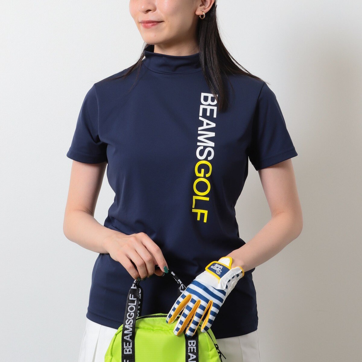 BEAMS GOLF ORANGE LABEL スポーツロゴ モックネック レディス