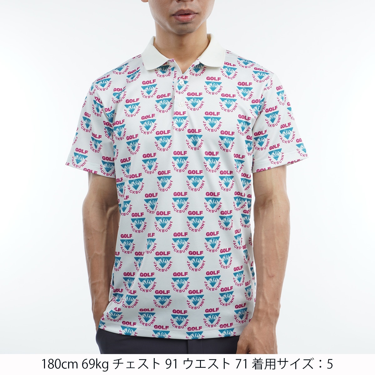 JACK BUNNY!! - 新品 ジャックバニー キューブジャガード 半袖ポロシャツ(5)サイズL/白 セール・アウトレット】キューブジャガード 半袖ポロシャツ(半袖