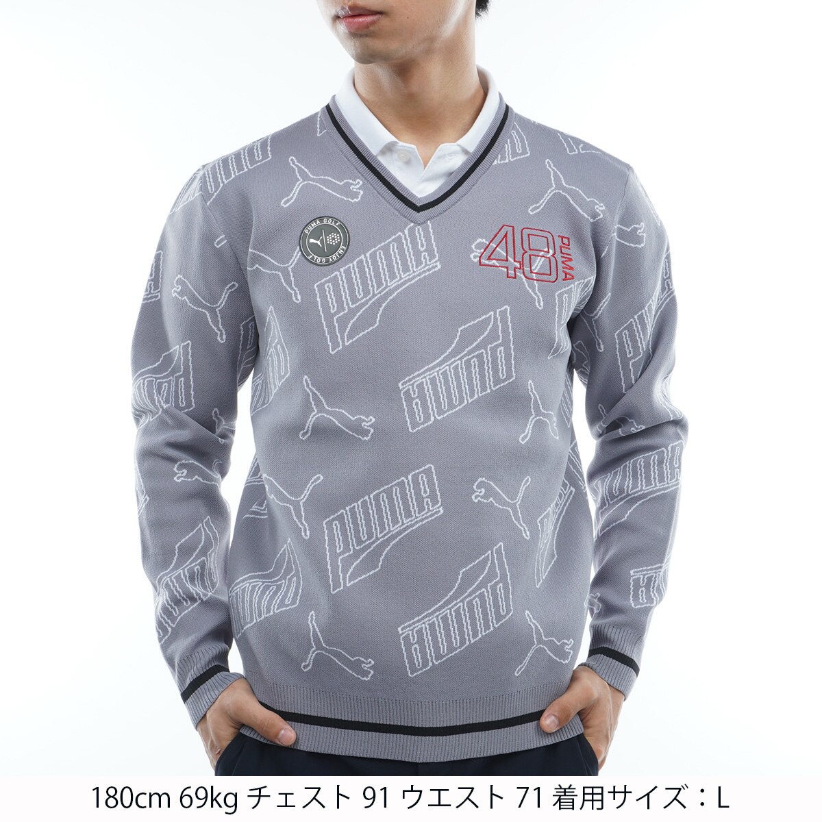 プーマ PUMA ゴルフ ジャガード Vネック ニット -ファッション