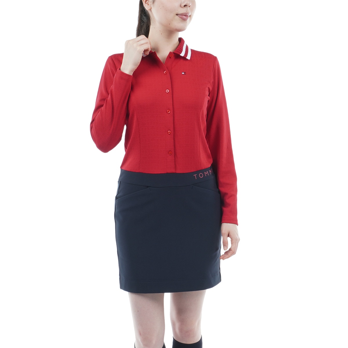 【美品】トミーヒルフィガーゴルフ ワンピース XL ロゴ総柄 赤 レッド 日本製 美品】トミーヒルフィガーゴルフ ワンピース XL ロゴ総柄 赤