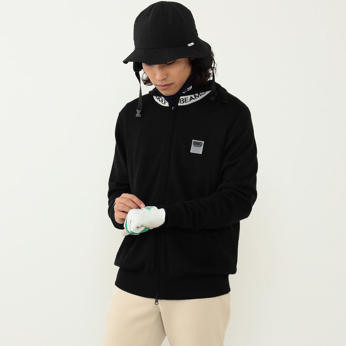 BEAMS GOLF ORANGE LABEL BMGロゴ 裏付きニットパーカー(中間着