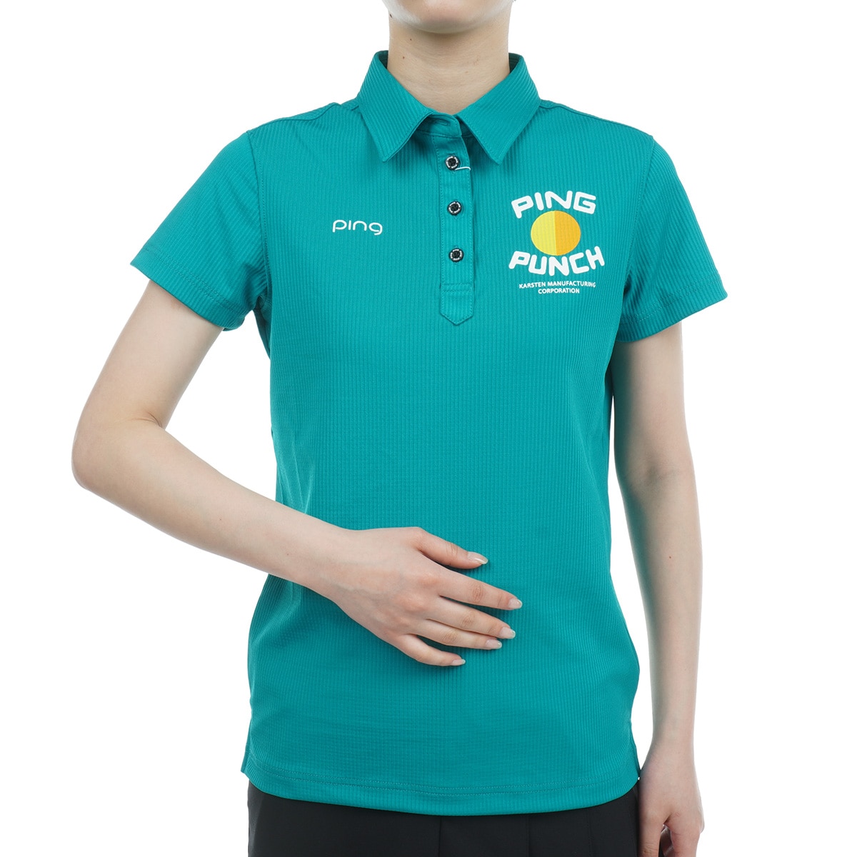 新品 ピン ゴルフ シアサッカーストレッチ 半袖 ポロシャツ バックプリント L 新品 ピン ゴルフ シアサッカーストレッチ 半袖 ポロシャツ
