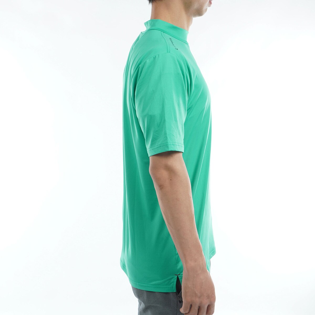 ストレッチ ロゴプリント モックネック半袖シャツ(半袖シャツ 