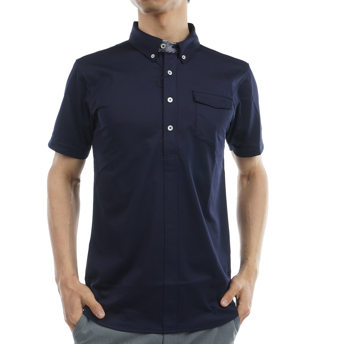 ストライプジャカード ストレッチ半袖ポロシャツ(半袖シャツ