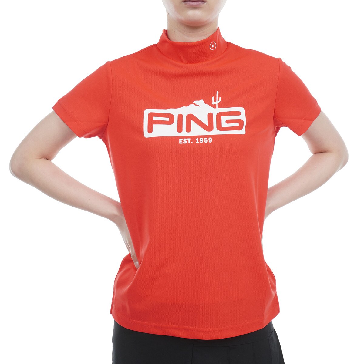 新品 ピン ゴルフ 鹿の子 ロゴプリント 半袖 モックネック シャツ 赤 L BEAMS GOLF（ビームス ゴルフ）〈MEN〉ORANGE LABEL / 鹿の子