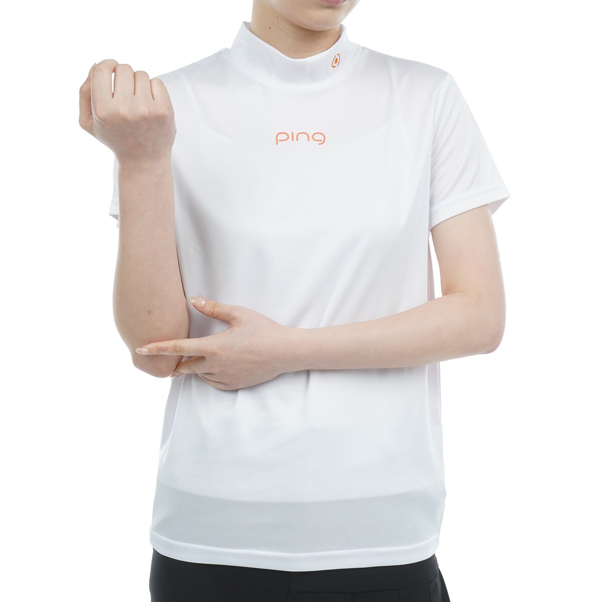 PING 半袖ハイネックシャツ L ホワイト 吸水速乾・高通気 ピン（PING）（メンズ）ゴルフウェア 吸水速乾 遮熱 Mr.PING
