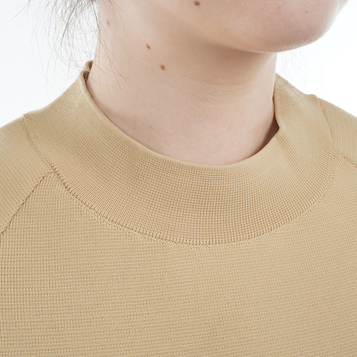 セール・アウトレット】ミラノリブボーダー モックネックニット半袖