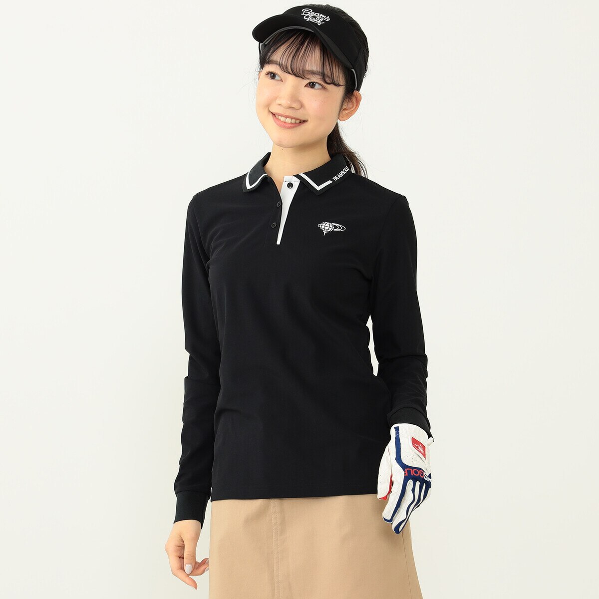 BEAMS GOLF ORANGE LABEL 襟ロゴ バイカラー ポロシャツ レディス(長袖