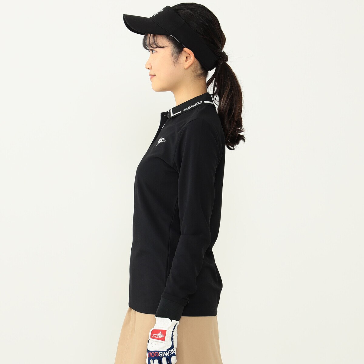 BEAMS GOLF ORANGE LABEL 襟ロゴ バイカラー ポロシャツ レディス(長袖