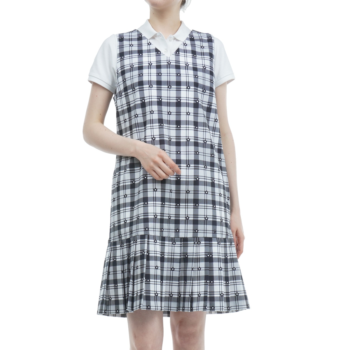 セール・アウトレット】TEXBRID 格子 ドットデイジー柄ワンピース